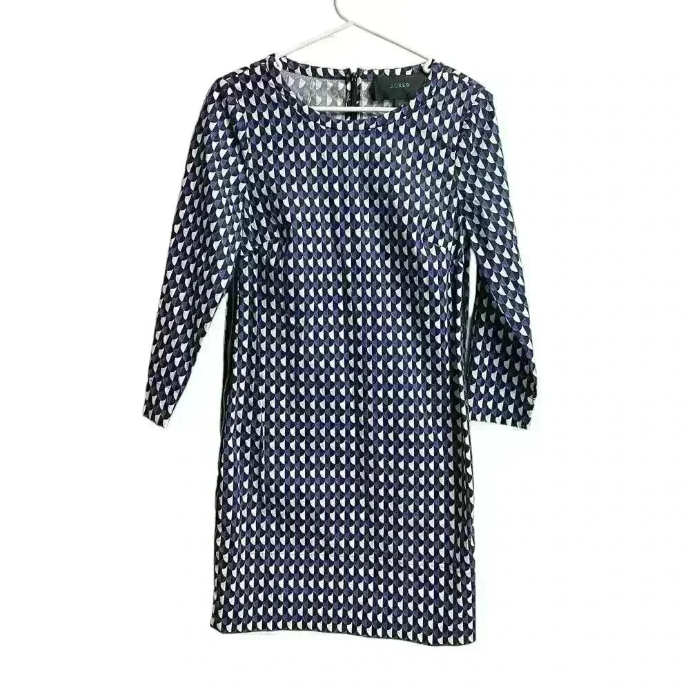 J.Crew Jet Set Geo Shift Dress Size 2 Size Zipper Accent Geometric Print - Picture 1 of 11